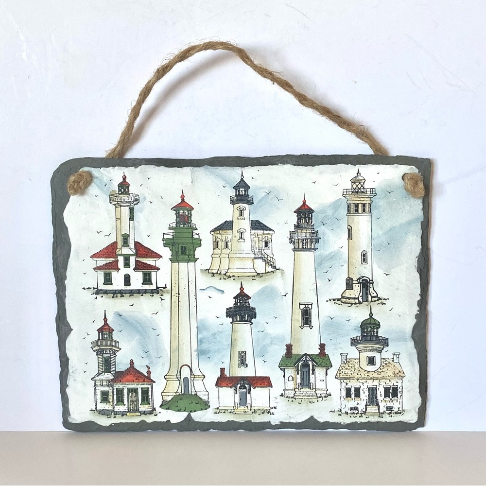 Vintage Interior Accents Lighthouses Painted Slate Wall Decor 2000 Nautical Home